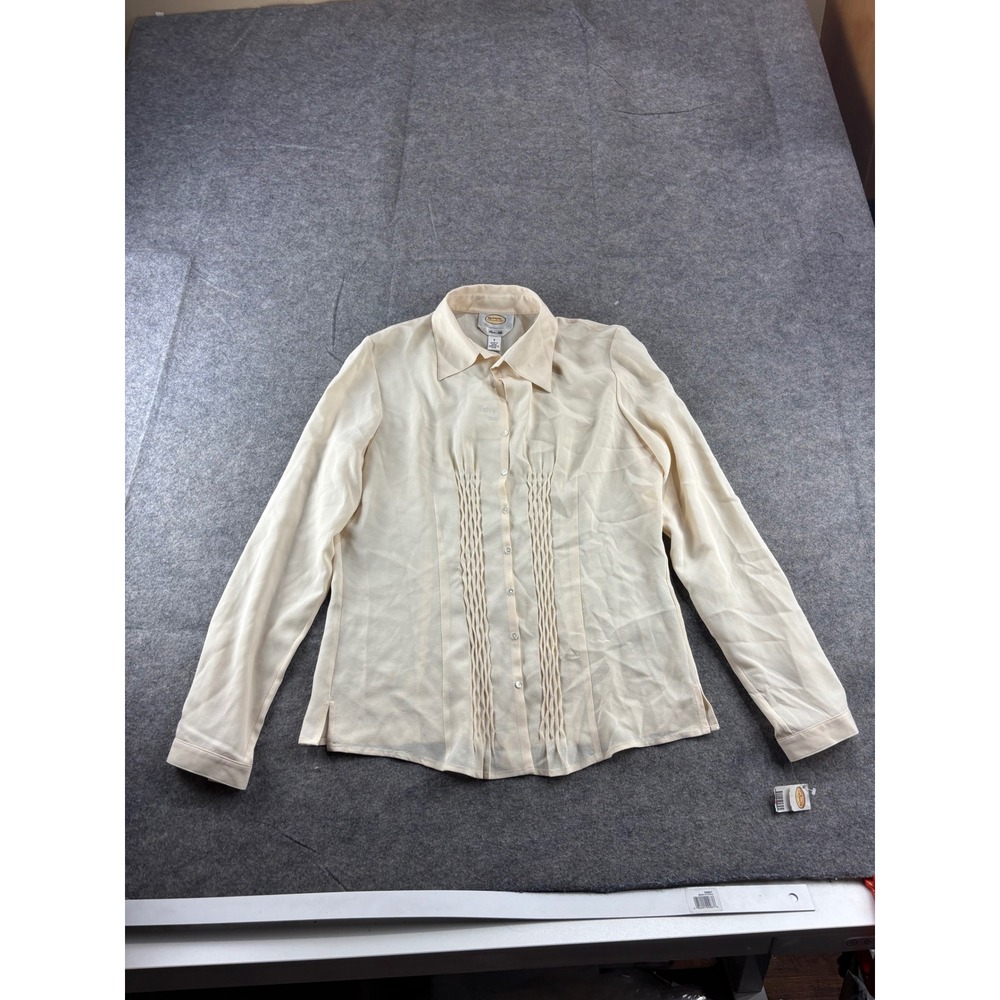 Talbots Pure Silk Blouse Cream Sheer Pintuck Button Down Women 8 Old Money Prep